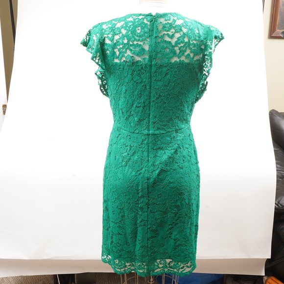 NWT $155 Lauren Ralph Lauren Green Flutter Sleeve Lace Dress Size 4 - Picture 2 of 5